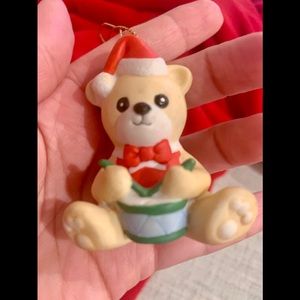 Vintage Bear Toy Drum Bow tie Santa Ornament Georgene Rada Porcelain Christmas